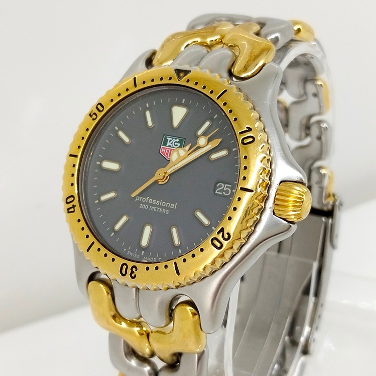 นาฬิกา Tag Heuer S95.213 ผู้ชาย Boy size ก้างปลา ของแท้ มือสอง หน้าปัดเทาเข้ม สีทอง 2 กษัตริย์ นาฬิก