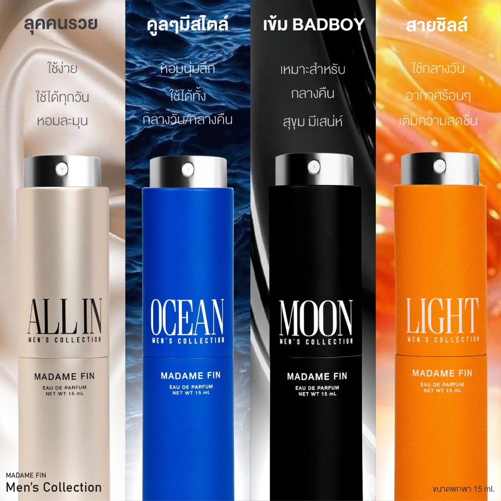 Madame Fin โปรโมชั้นน้ำหอมสำหรับผู้ชาย Men’s collection  ขนาด 15 ml 1 ขวด