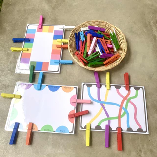 ชุดไม้หนีบแยกสี 3 กิจกรรม ตัวหนีบไม้หลากสี sorting activities Montessori กิจกรรม sensory play เสริมกล้ามเนื้อมัดเล็ก