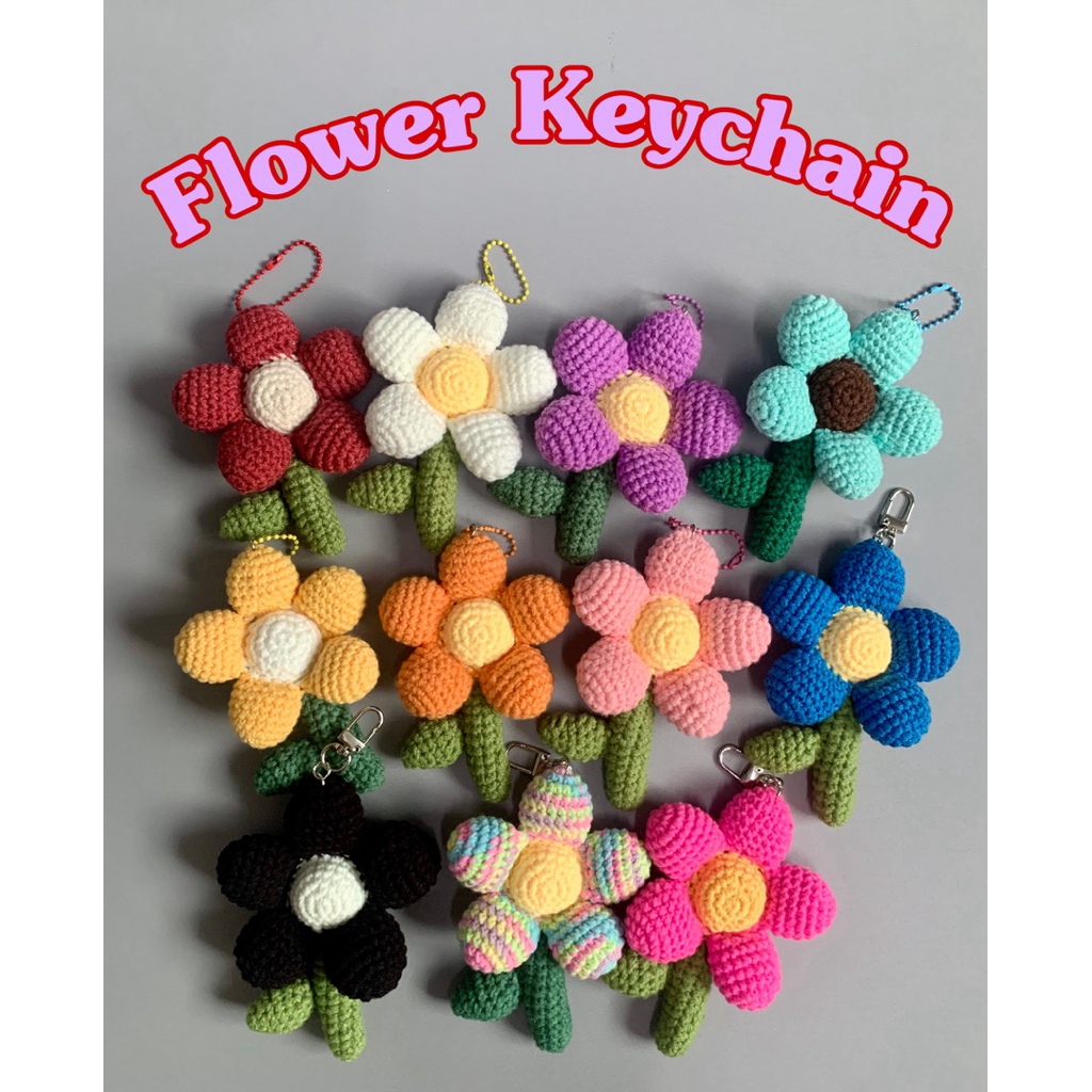 🌼พวงกุญแจดอกไม้ไหมพรม🌸พวงกุญแจก้านอ้วน🌷ขนาด10*13เซน 🎀1-2วันจัดส่ง🎀