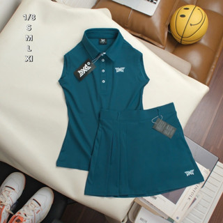ชุดตีกอล์ฟผู้หญิง เสื้อคอปกแขนกุด กระโปรงมีซับในขาสั้น Set G…