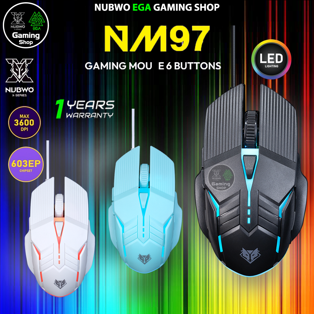 🎮 GAMING NUBWO NM96 GAMING MOUSE เมาส์เกมมิ่ง SILEN MOUSE เมาส์ไร้เสียงคลิก ปรับ DPI สูงสุด 3600 มี7ปุ่ม ปรับไฟได้ NM-96