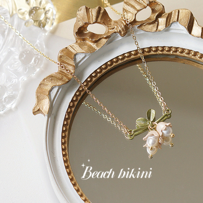 🌸Beach Bikini🌸สร้อยคอ สร้อยคอผู้หญิง สไตล์เกาหลี ประดับไข่มุก ลายลิลลี่ สีขาว คุณภาพสูง