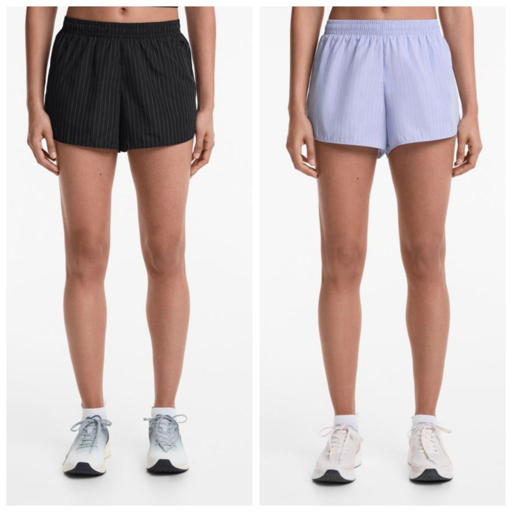 Oysho​ กางเกง​กีฬา​ ขาสั้น​ ลายทาง เหลือสีม่วง M ตำหนิสกรีน