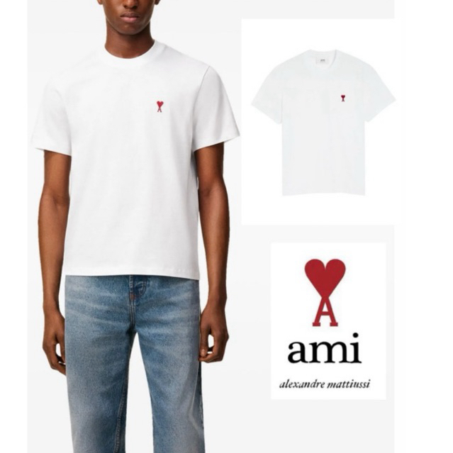 used one เสื้อAMI Paris Ami de Coeur organic cotton T-shirtของแท้พร้อมส่ง  size m