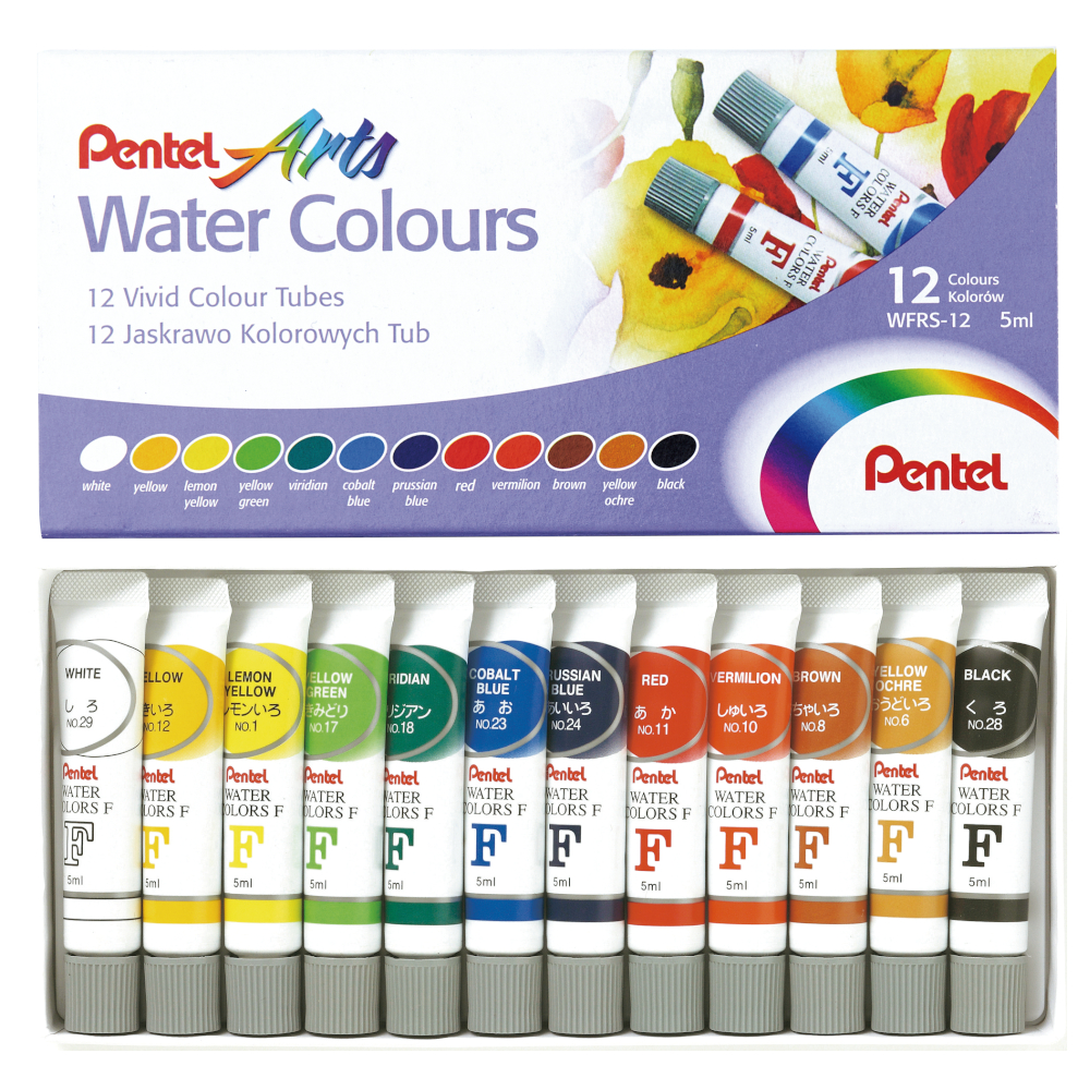 Pentel Water Color WFRS สีน้ำเพนเทล บรรจุหลอดลามิเนท ขนาดบรรจุ 12 สี 15 สี 18 สี และ 24 สี