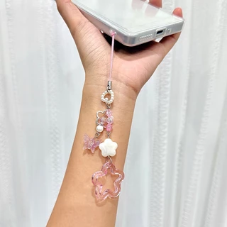 พวงกุญแจสายคล้องโทรศัพท์สายโทรศัพท์เคสหูฟังประดับลูกปัดน่ารักหวานๆ ห้อยโทรศัพท์รูปหัวใจแบบอเนกประสงค์พวงกุญแจ