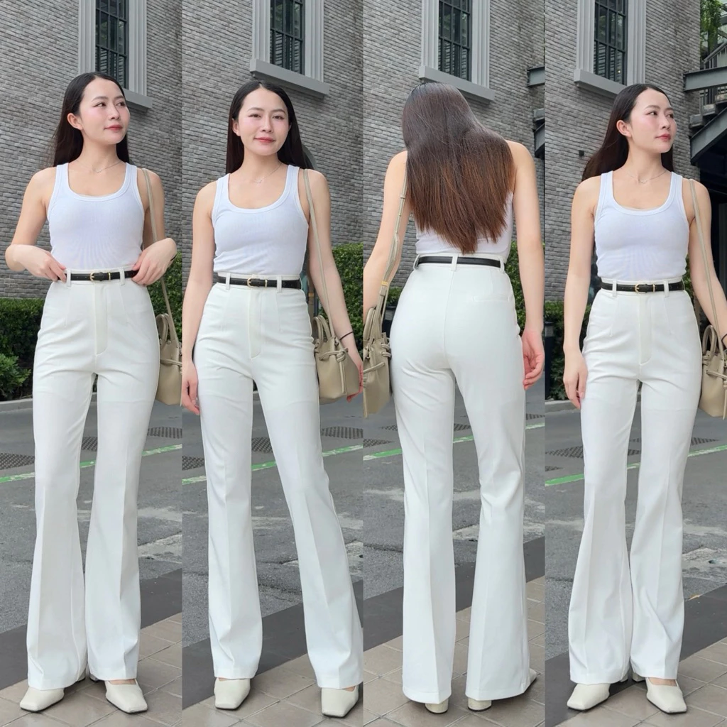(พร้อมส่ง) Classy Pants กางเกงขาม้าเล็ก ดีเทลตะขอหน้า กระเป๋าหลอกเจาะหลัง เนื้อผ้าโรเชส ไม่ต้องรีด ยาว42
