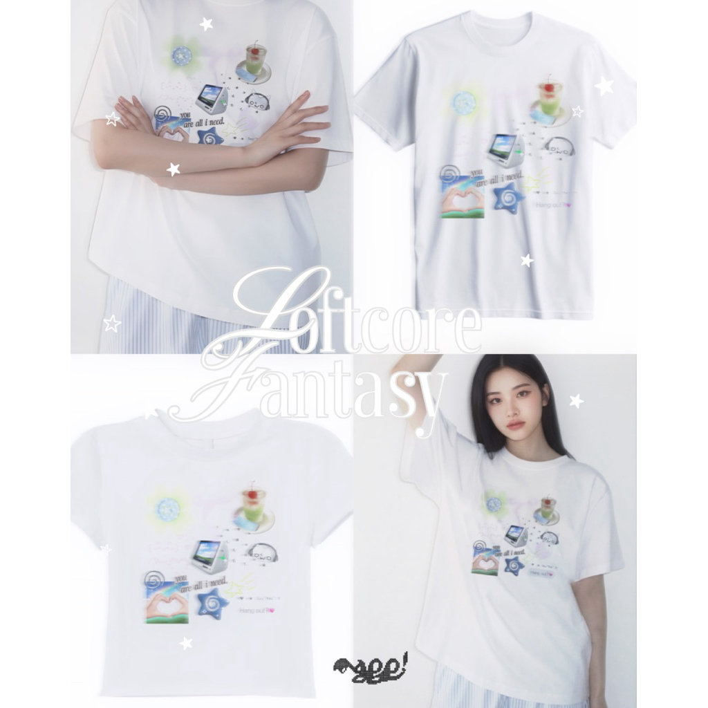 เสื้อยืด Freessize/เบบี้ที Mappi Softcore Fantasy  Cotton 100% 210gsm ลายคอลลาจพาสเทล สีขาว