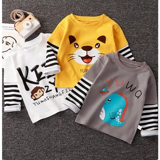 เสื้อยืดเด็ก เสื้อผ้าแขนยาวเด็ก เเขนลายริ้ว ใส่สบาย ลายน่ารัก พร้อมส่งในไทย #20305