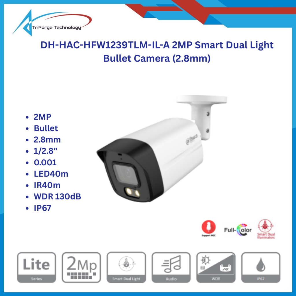 Dahua DH-HAC-HFW1239TLM-IL-A 2MP Smart Dual Light Bullet Camera (2.8mm)
