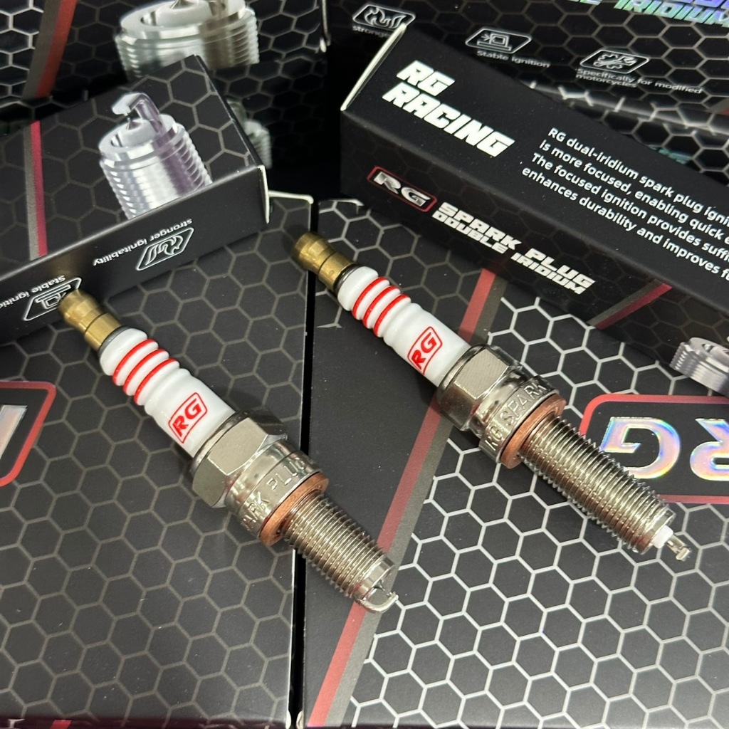หัวเทียนแต่งRG DOUBLE IRIDIUM ไฟแรง นิ่ง เสถียรแบบเห็นได้ชัดจุดระเบิดแบบDOUBLEสำหรับรถแรงโดยเฉพาะ#RG