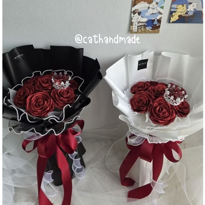 -CATHANDMADE- ช่อกุหลาบกากเพชร 7 ดอก วันปัจฉิม รับปริญญา วันครบครอบ