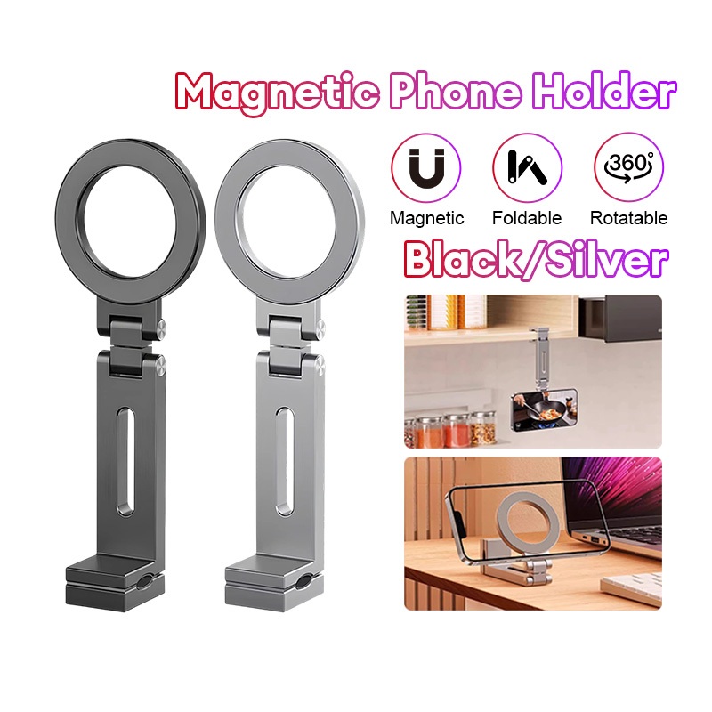 ขายึดโทรศัพท์มือถือ ALLRE บางเฉียบ 360° ที่วางโทรศัพท์แม่เหล็กหมุนได้ขาตั้งโทรศัพท์มือถือแบบปรับได้สองด้านหลายมุม