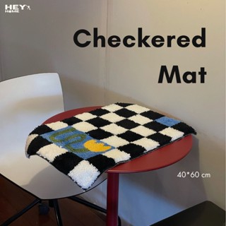 Heyhome พรมแต่งบ้าน พรมลายตารางหมากรุก Checkered mat ผ้าทอทั…