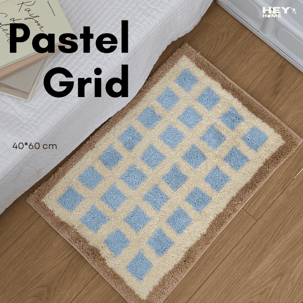 Heyhome พรมแต่งบ้าน พรมลายตาราง Grid Pastel ผ้าทอขนนุ่มฟู หนาแน่น ขนาด 40*60 cm.