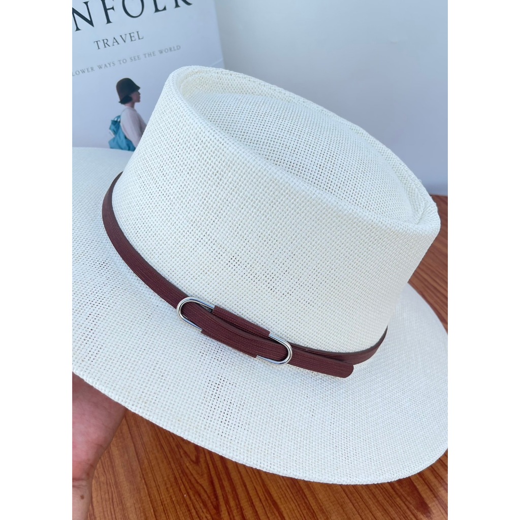 หมวกสานทรง Dumont Hat อัดแข็ง แต่งคาดเข็มขัด สินค้าพร้อมส่งจากไทย B082 - รูปที่ 2