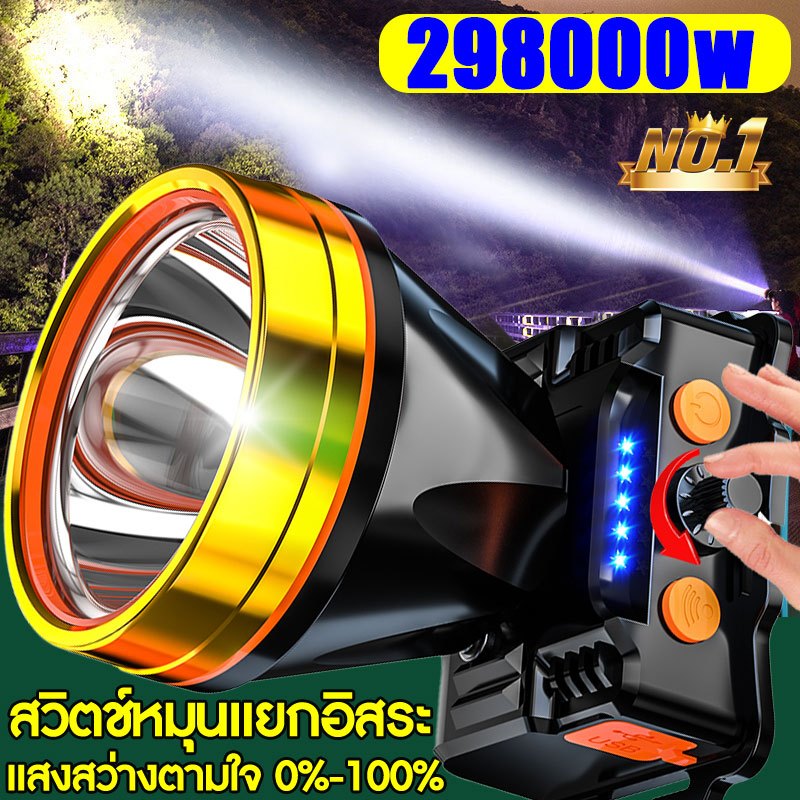ไฟฉายคาดหัว แท้LEDสวิตช์หมุน ปรับความสว่างตามต้องการ ไฟคาดหัวแรงสูงกันน้ำไฟฉายแรงสูง ไฟส่องกบ ไฟสายคาดหัว ไฟส่องสัตว์
