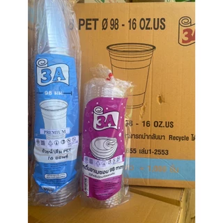 แก้ว PET 16 ออนซ์ ปาก 98 เรียบใส ตรา3A : จำหน่าย แก้วเปล่า 500ใบ ครึ่งลัง และ 1000ใบ ยกลัง