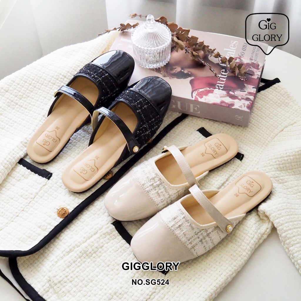 🌷 รองเท้าเปิดส้นผ้าทวีต ทรงแมรี่เจน Mary Jane (NO.SG524)