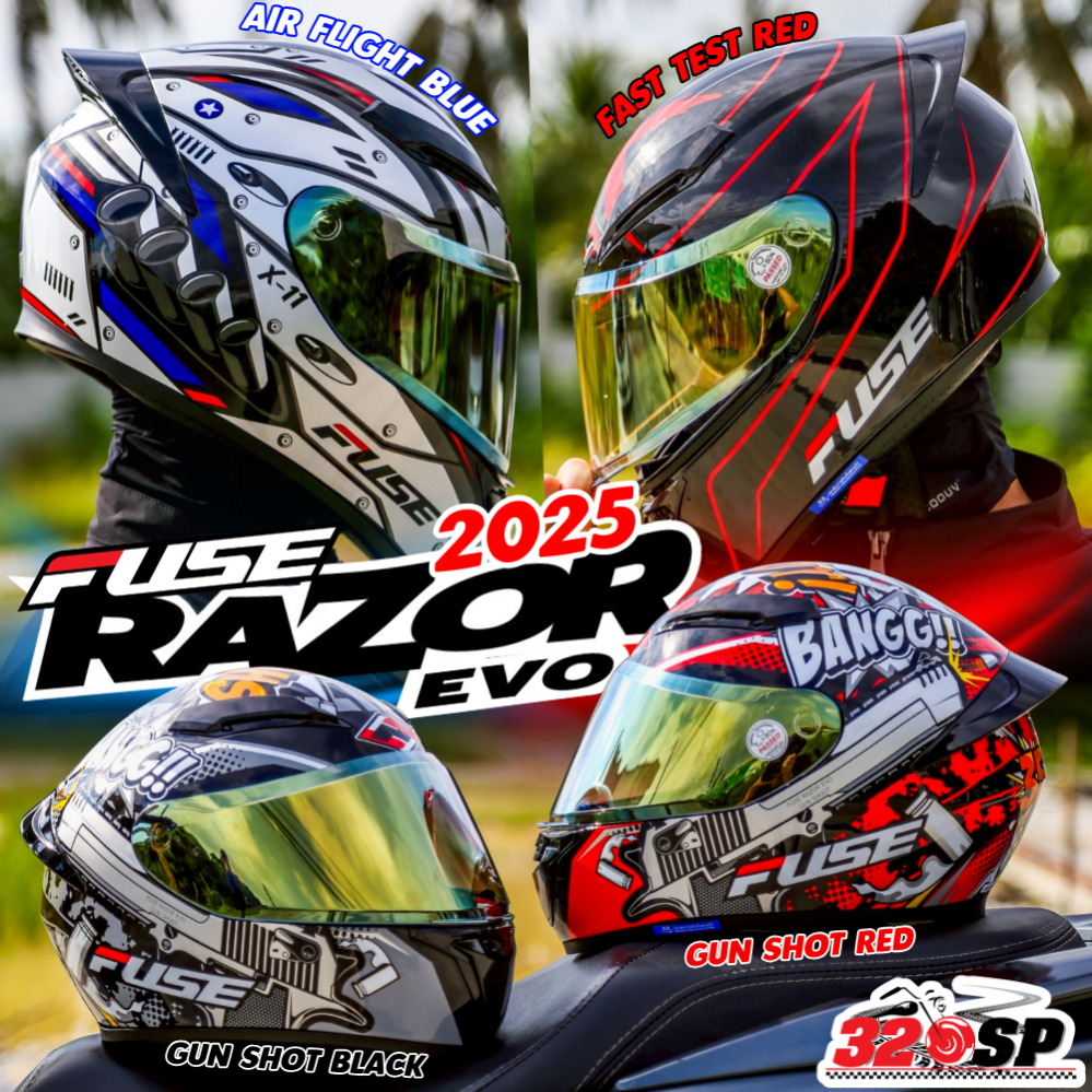 FUSE RAZOR EVO 2025 (320SP) ဖူးလ်ဖေ့စ် မော်တော်ဆိုင်ကယ်หมวกกันน็อค — มอก. 369-2557 (1400g) ရွေးချယ်နိုင်တဲ့ M/L/XL