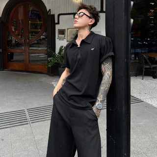 Karants เสื้อเชิ้ตผ้าฝ้ายปิเก้ Polo Oversize ตกแต่งด้วยขอบโลหะเรียบ สำหรับผู้ชายและผู้หญิง Unisex - KR259