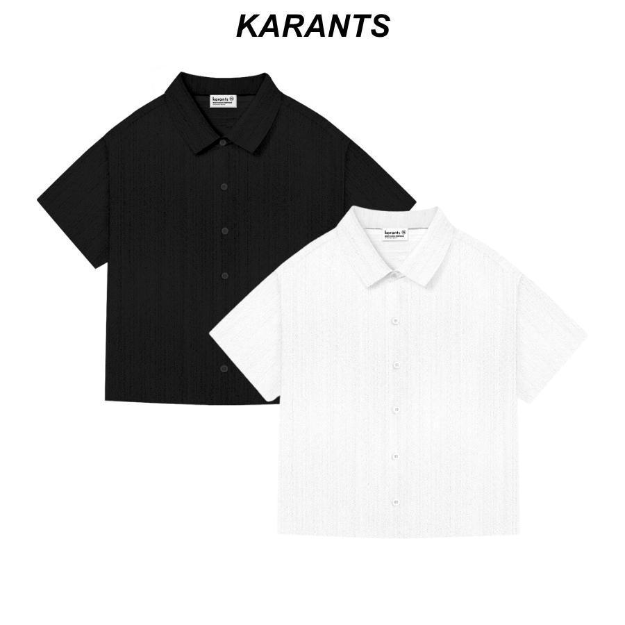 Karants เสื้อเชิ้ตสีพื้น ทรง Cropped Boxy ผ้าไหมลินินลายขีด เกรดพรีเมียม สำหรับผู้ชายและผู้หญิง - KR