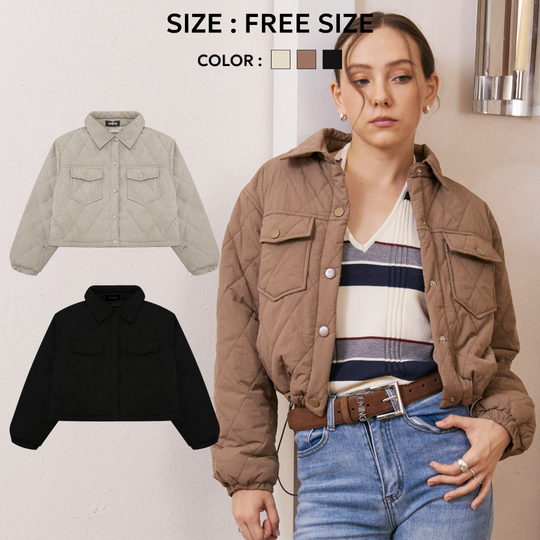 Bemingtop1004(Freesize)-BMG Puffdraw Quilted Jacket แจ็กเก็ตควิลท์ทรงครอปพร้อมเชือกรูด