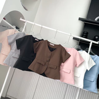 BB เสื้อเบลเซอร์แขนสั้น คอวีกระดุมหน้า S-L