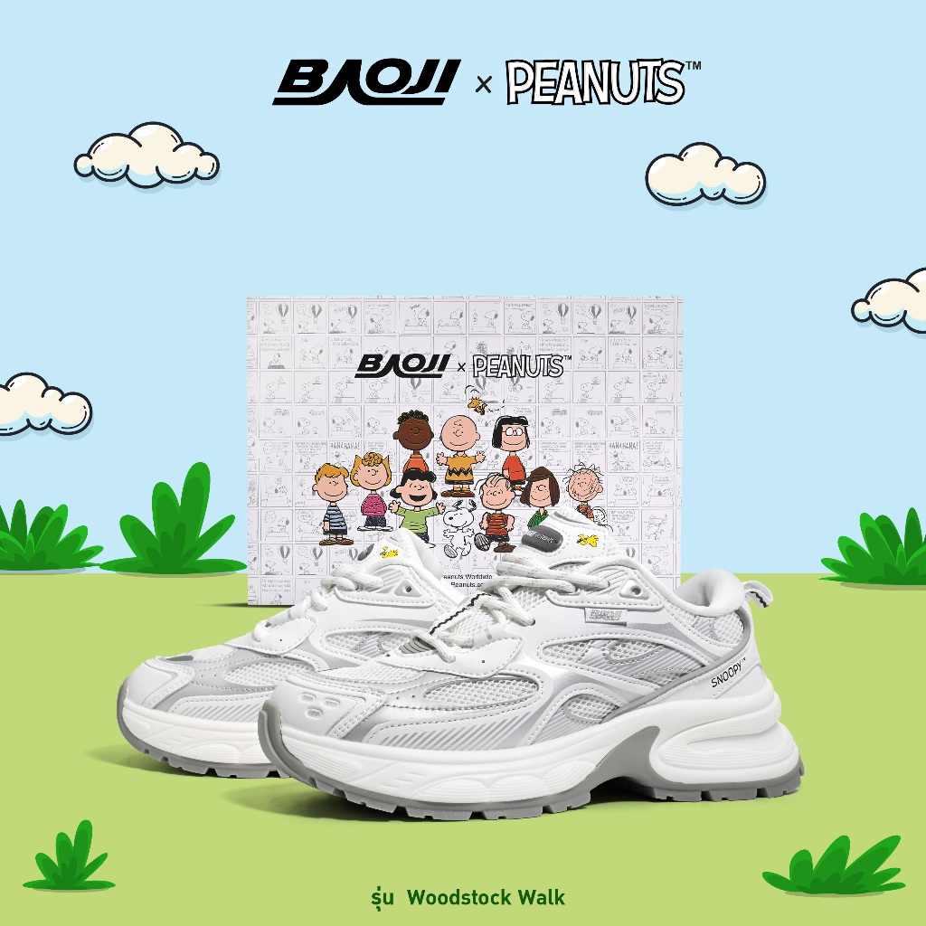 BAOJI บาโอจิ รองเท้าผ้าใบ รองเท้าลำลอง แฟชั่นผู้หญิง รุ่น BAOJIxPEANUTS WOODSTOCK WALK ลายลิขสิทธิ์แท้สนูปี้ (DPW-SP04)