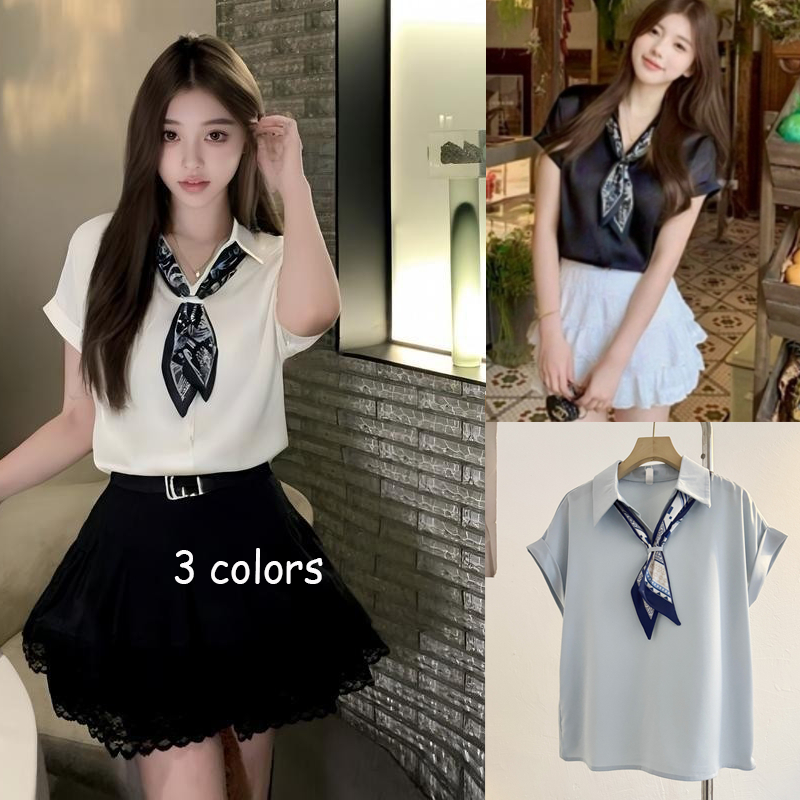 Dahong🧡 99159  เสื้อเชิ้ตผู้หญิงแขนสั้นไซส์ใหญ่ ผ้าซาตินเนียนนุ่ม  แฟชั่น อินเทรนด์  เสื้อสตรีระดับไฮเอนด์ อเนกประสงค์