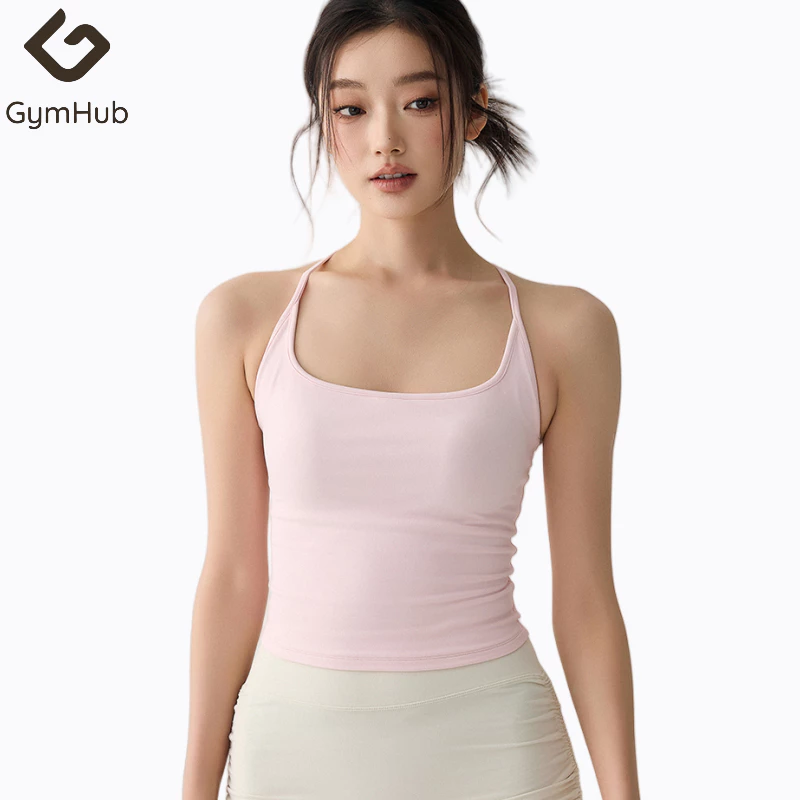 GymHub เสื้อกีฬาผู้หญิงระบายอากาศดีพร้อมบราในตัว เหมาะสำหรับโยคะวิ่งออกกำลังกายและเทนนิส