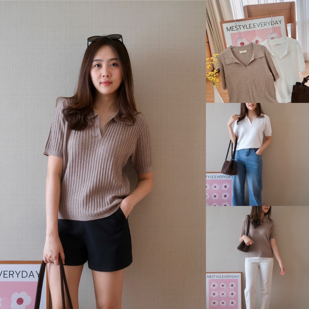 Polly knit top  เสื้อไหมพรมเนื้อนุ่มเนียน ทอลายเปีย korean สุดๆ ทรงปล่อยๆ