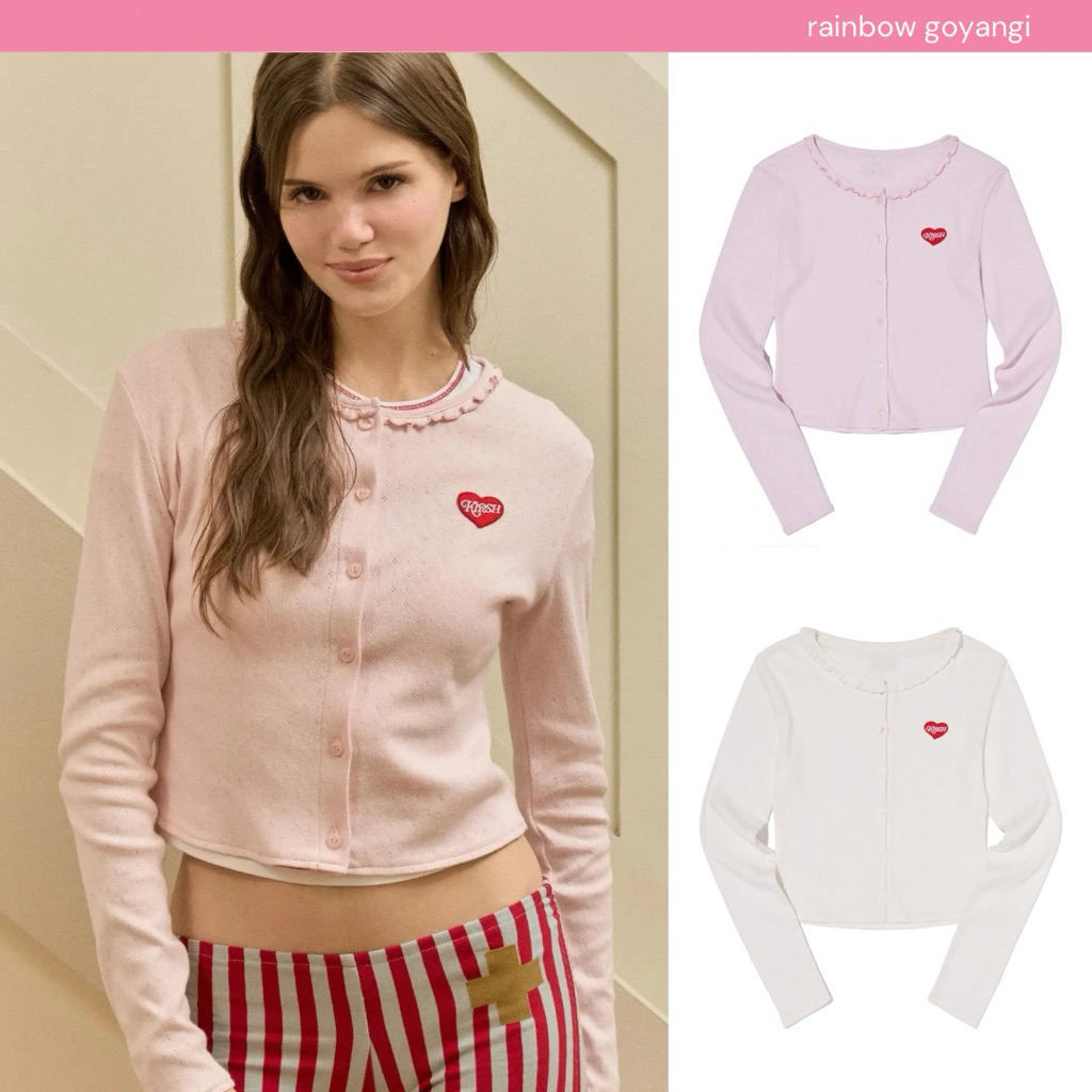 KIRSH Mellow  Pointelle Ruffle Cardigan pink/white 🤍🎀