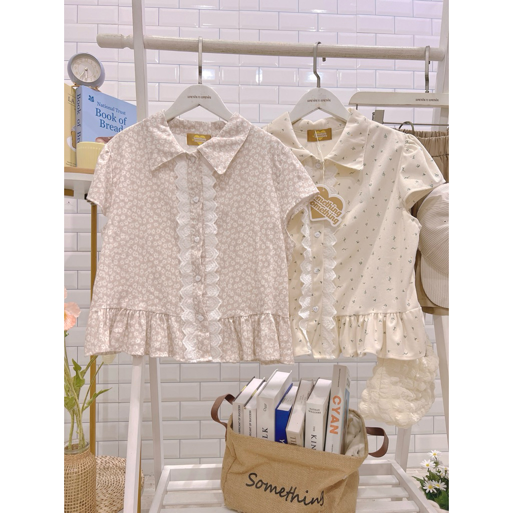 •STN91•shirt  เชิ้ตแขนตุ๊กตา ปกคอ มีระบายขอบกระดุมหัวใจ ผ้านิ่ม