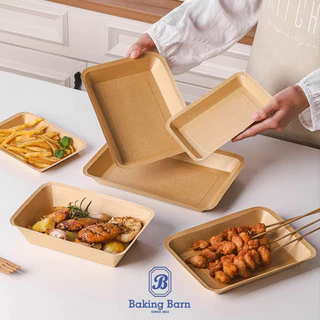 Baking barn (50 ชุด) ถาดกระดาษคราฟท์ทรงเหลี่ยม Paper Tray