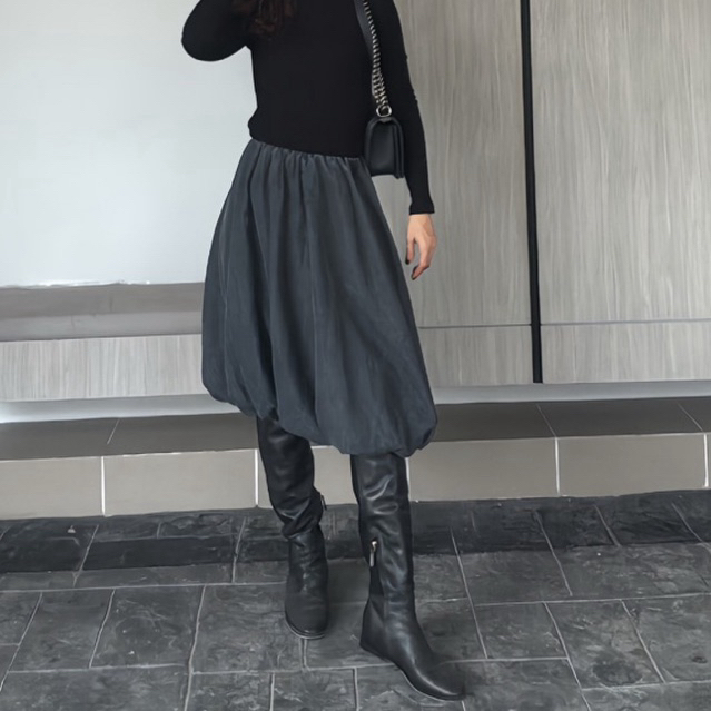 colourblockmatter - Nanny Denim Midi Balloon Skirt กระโปรงบอลลูนยีนส์ ความยาวระดับเข่า มี 2 สี