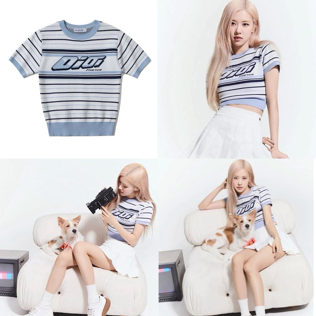 พร้อมส่ง/แท้💯 แบบRose Blackpink 🩵 oioi ITALIC OIOI STRIPE KNIT SWEATER 🩵
