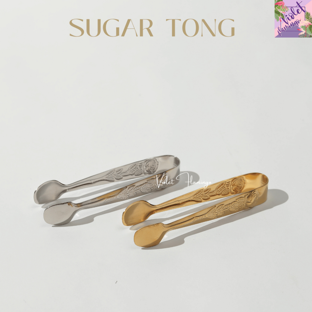 Violet Flamingo Mini Tong คีมหนีบน้ำตาลลายกุหลาบ ดีไซน์วินเทจสุดประณีต ผลิตจาก สแตนเลส 304 คุณภาพสูง แข็งแรง ไม่เป็นสนิม
