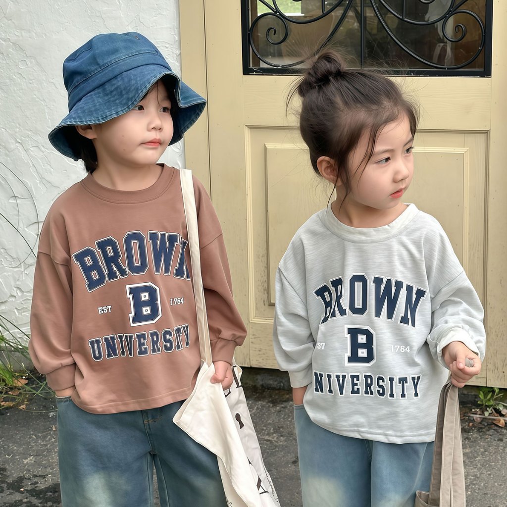 Beryl kids เสื้อแขนยาวเด็ก เสื้อเชิ้ตคอกลมเด็กผู้หญิงแฟชั่น สไตล์เกาหลี บางและสบาย พิมพ์ลายโมโนแกรม อินเทรนด์เท่สุด ราคา ถูกที่สุด ดีลบีเคเค แกลเลอรีภาพที่ 2