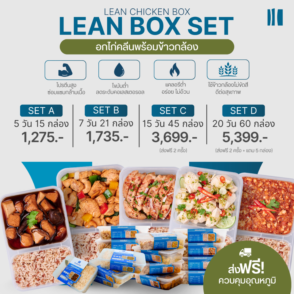เซตอาหารคลีนพร้อมทาน Leanlicious ลีนลิเชียส อกไก่คลีน อร่อย โปรตีนสูง ของกินคลีน อาหารเพื่อสุขภาพ