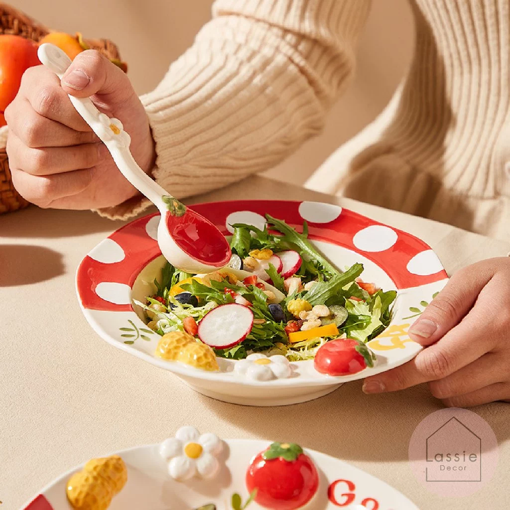 🌟เซตจานชาม Tomato & Peanut จานเซรามิก เข้าไมโครเวฟได้ Food Grade สำหรับสายแต่งบ้าน เพิ่มสีสันให้โต๊ะอาหาร Lassie Decor thumbnail 6