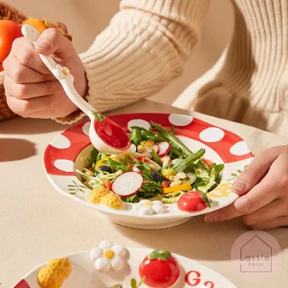 🌟เซตจานชาม Tomato & Peanut จานเซรามิก เข้าไมโครเวฟได้ Food Grade สำหรับสายแต่งบ้าน เพิ่มสีสันให้โต๊ะอาหาร Lassie Decor