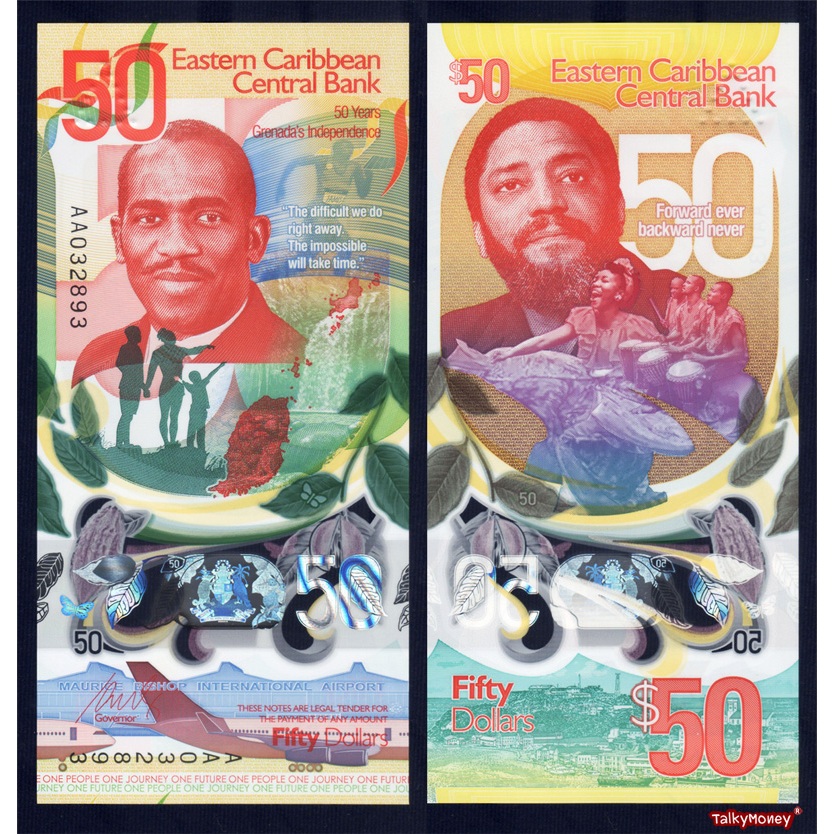 ธนบัตร เกาะอิสเทิร์นคาริบเบียน Eastern Caribbean 50 ดอลลาร์ ที่ระลึก 50 ปีอิสรภาพ ปี 2024 P-62 โพลิเมอร์ แบงคืสะสม