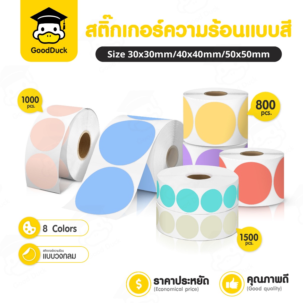 สติ๊กเกอร์​ความร้อน​ สติ๊กเกอร์วงกลม ฉลาก​สินค้า​ โลโก้​​ 30x30 40x40 50x50 Color Label Sticker
