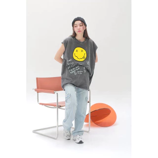 🌟STF_SHOP🌟เสื้อผ้าคอตตอน ฟองวินเทจ [ แขนกุด ] สกรีนหน้าลายเท่ๆน่ารัก งายUnisex อก 44-46 ยาว 29