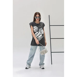 🌟STF_SHOP🌟เสื้อผ้าคอตตอน ฟองวินเทจ [ แขนกุด ] สกรีนหน้าลายเท่ๆน่ารัก งายUnisex อก 44-46 ยาว 29