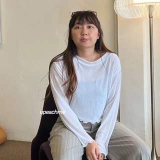 upeachme(B7,B10) Ape Crop [อก39-50"] เสื้อครอปแขนยาวขอบหยักทรงโคร่งหลวม ผ้าคอตตอนผสม ไม่ต้องรีด ใส่สบาย