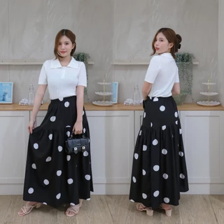 💖พร้อมส่ง1-2 วันถึง 💖 daily long skirt กระโปรงยาว ลายจุด ชุดทำงาน ไปคาเฟ่ ไปทะเล โกงความสูง