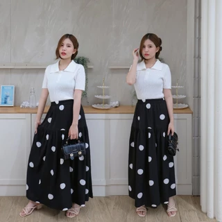 💖พร้อมส่ง1-2 วันถึง 💖 daily long skirt กระโปรงยาว ลายจุด ชุดทำงาน ไปคาเฟ่ ไปทะเล โกงความสูง